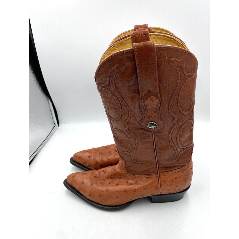 Los Altos Mens Leather Exotic Ostrich Quill Western Boots Brown Size 7 EE
